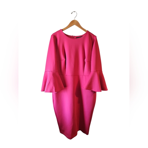 ELOQUII Women's Plus Size Flare Sleeve Scuba Dress Bright Pink Sz 16 - Picture 3 of 7